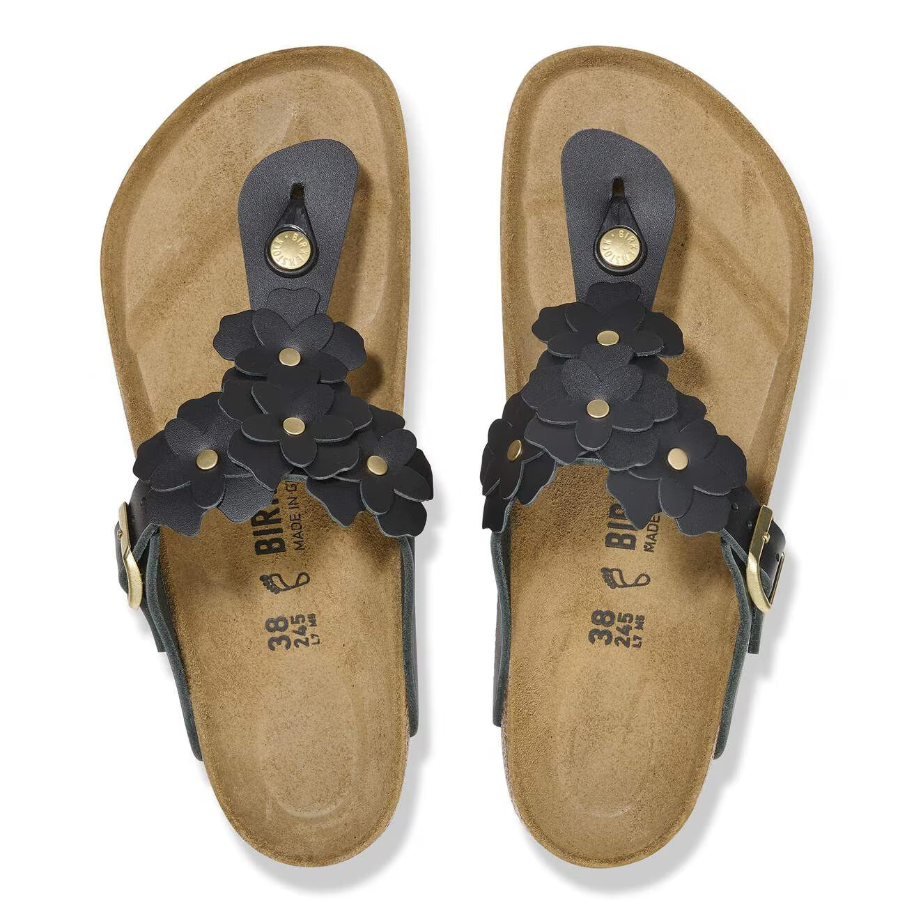 Birkenstock 1026693 Gizeh Flower Embellishment Pelle naturale black