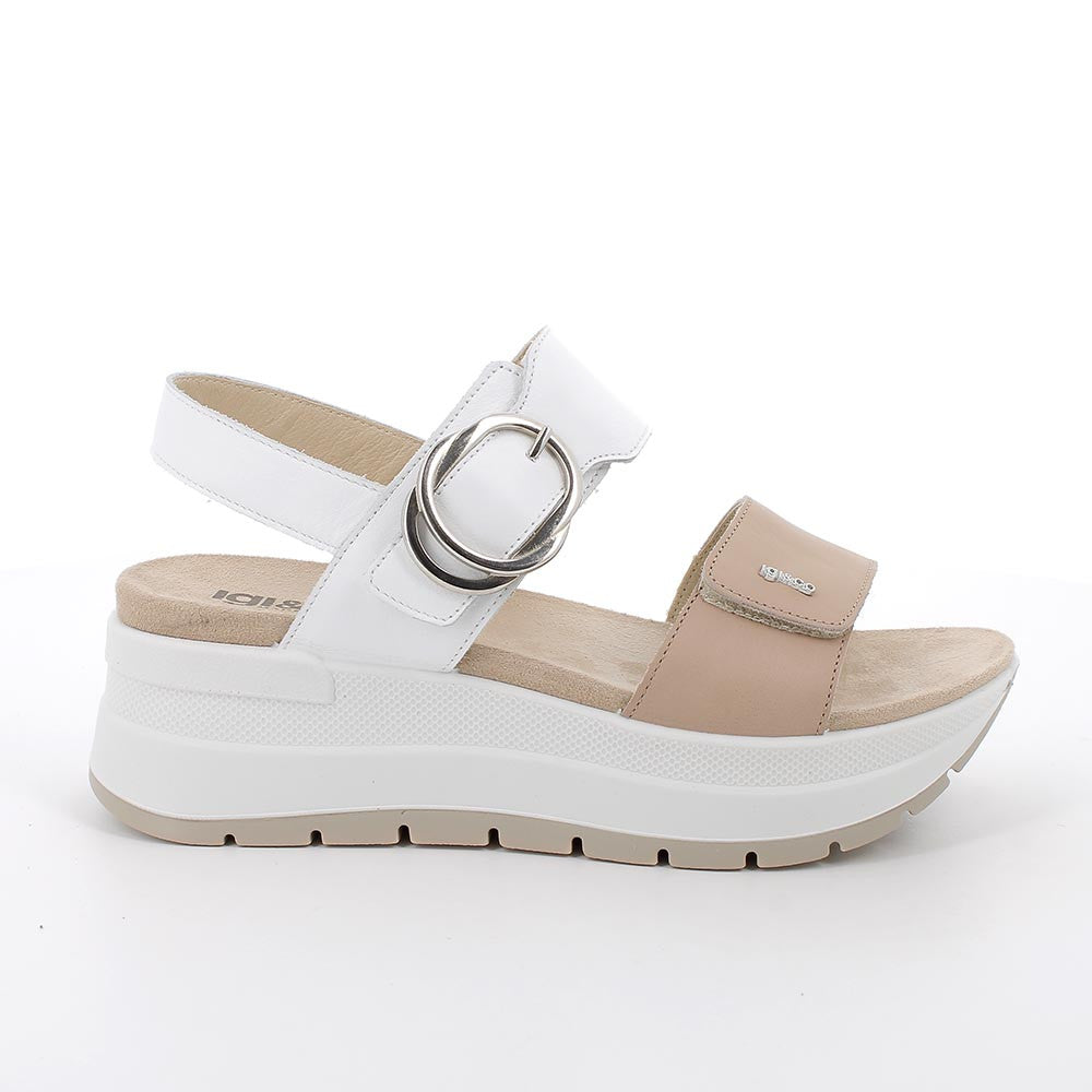 Igi&Co 7677600 Sandali con zeppa in pelle da donna castoro-bianco