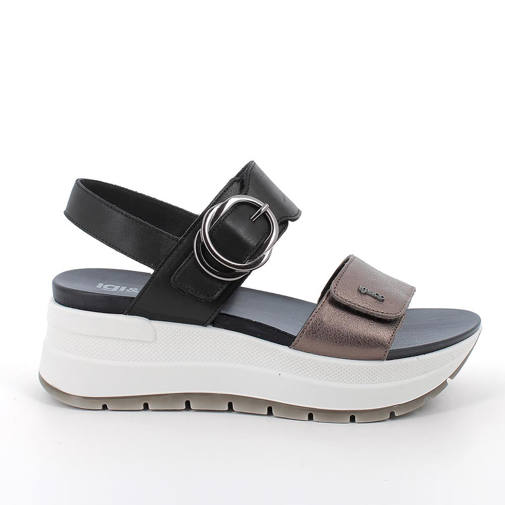 Igi&Co 7677622 Sandali con zeppa in pelle da donna bronzo-nero