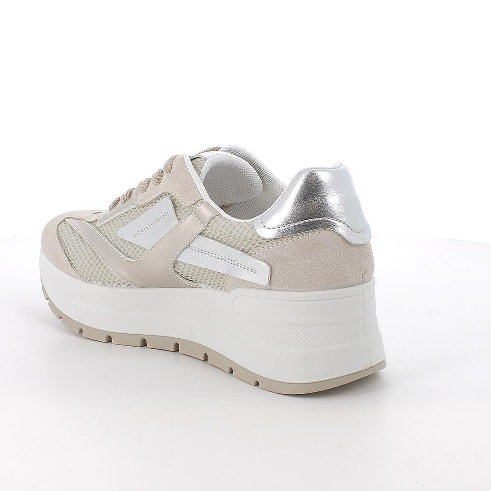 Igi&Co 1156933 Sneakers con zeppa da donna beige e argento con lacci