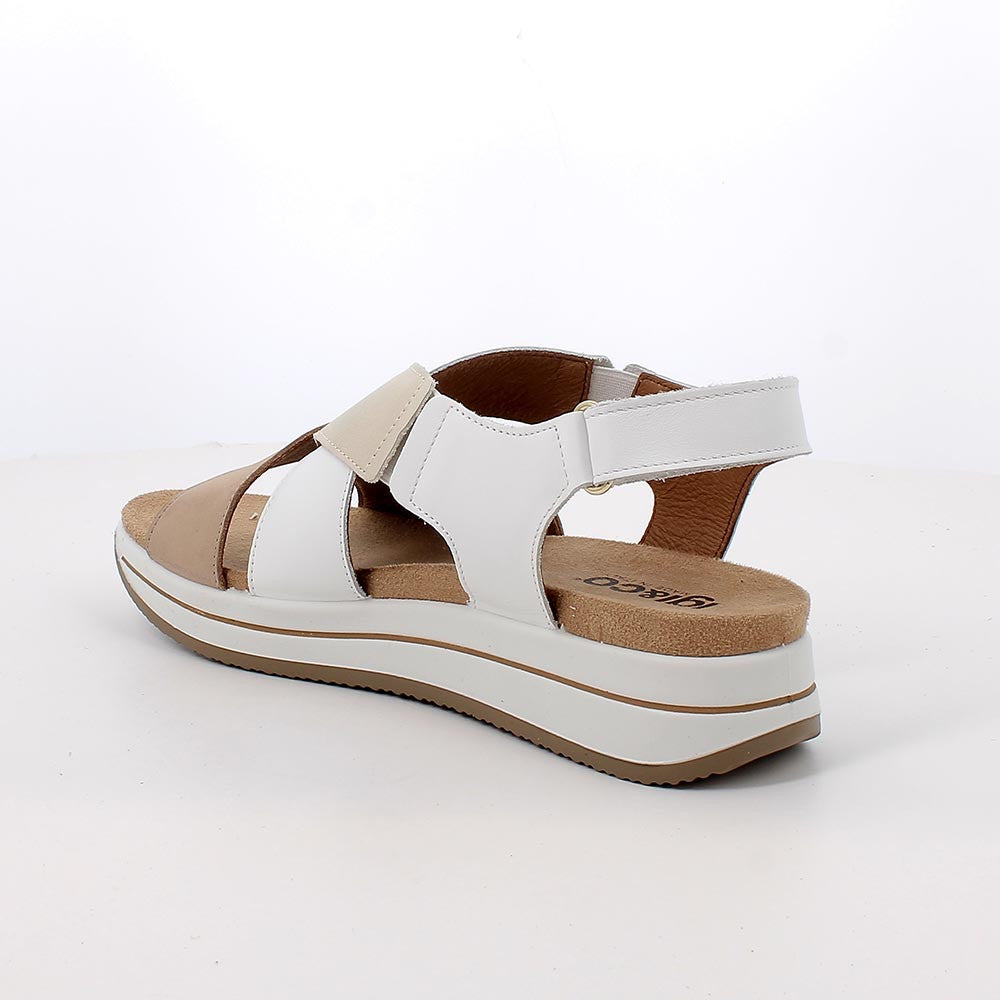 Igi&Co 1174922 Sandali con zeppa da donna beige e bianco con strap