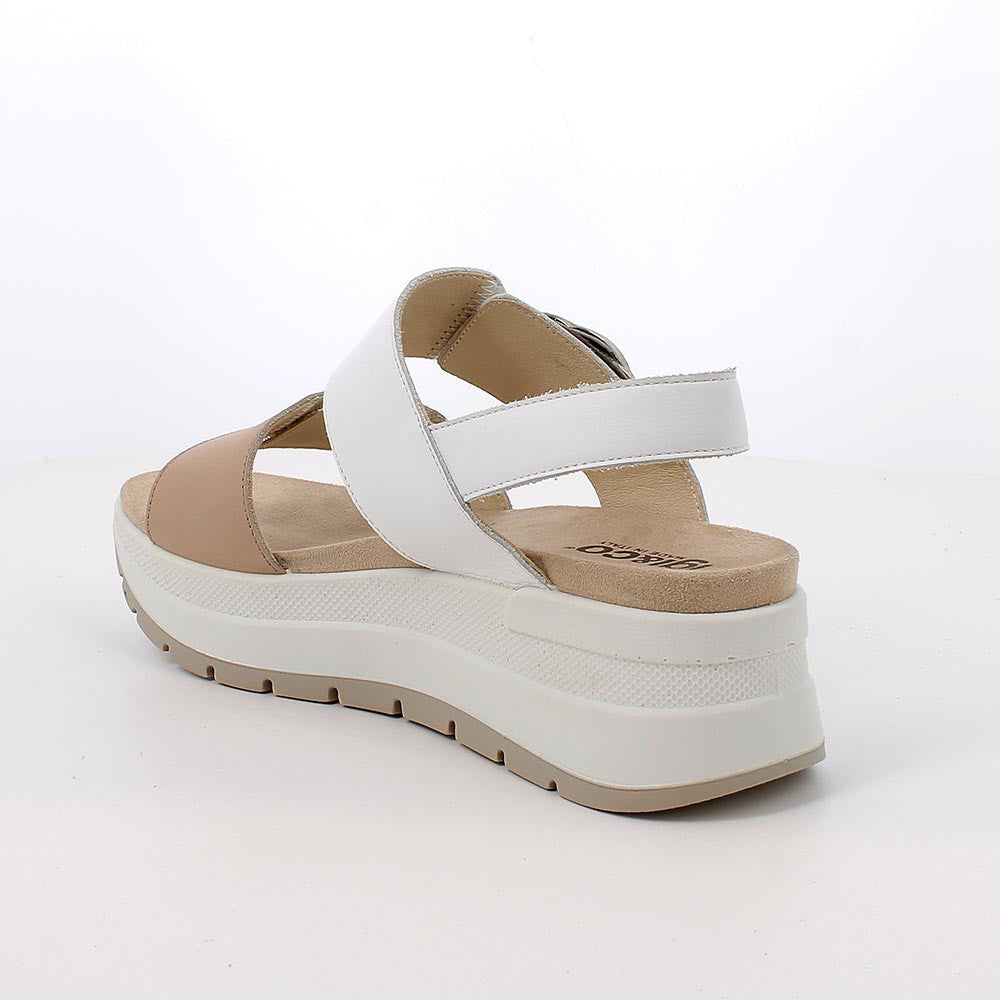Igi&Co 1178022 Sandali con zeppa da donna beige e bianco con strap