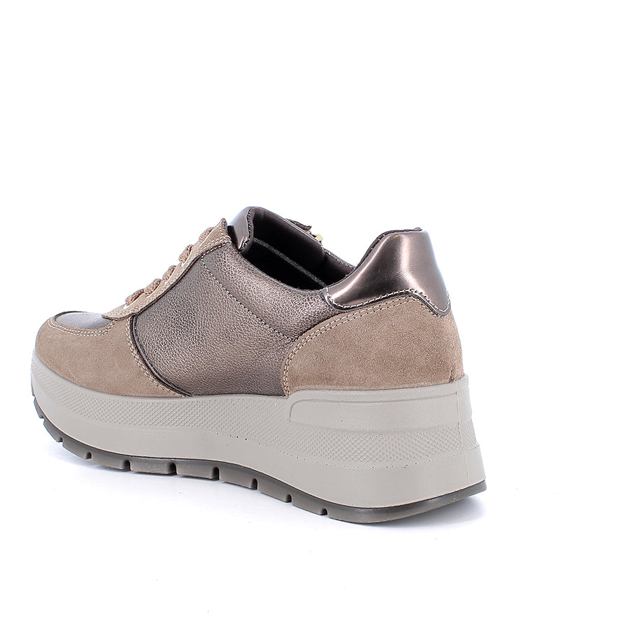 Igi&Co 2175322 Sneakers con zeppa da donna marrone e beige con zip