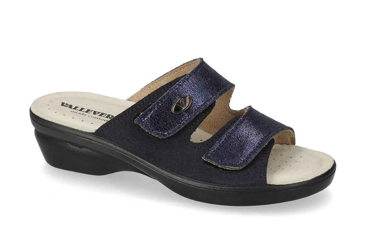 Valleverde 25312 ciabatta donna con velcro, sottopiede in pelle