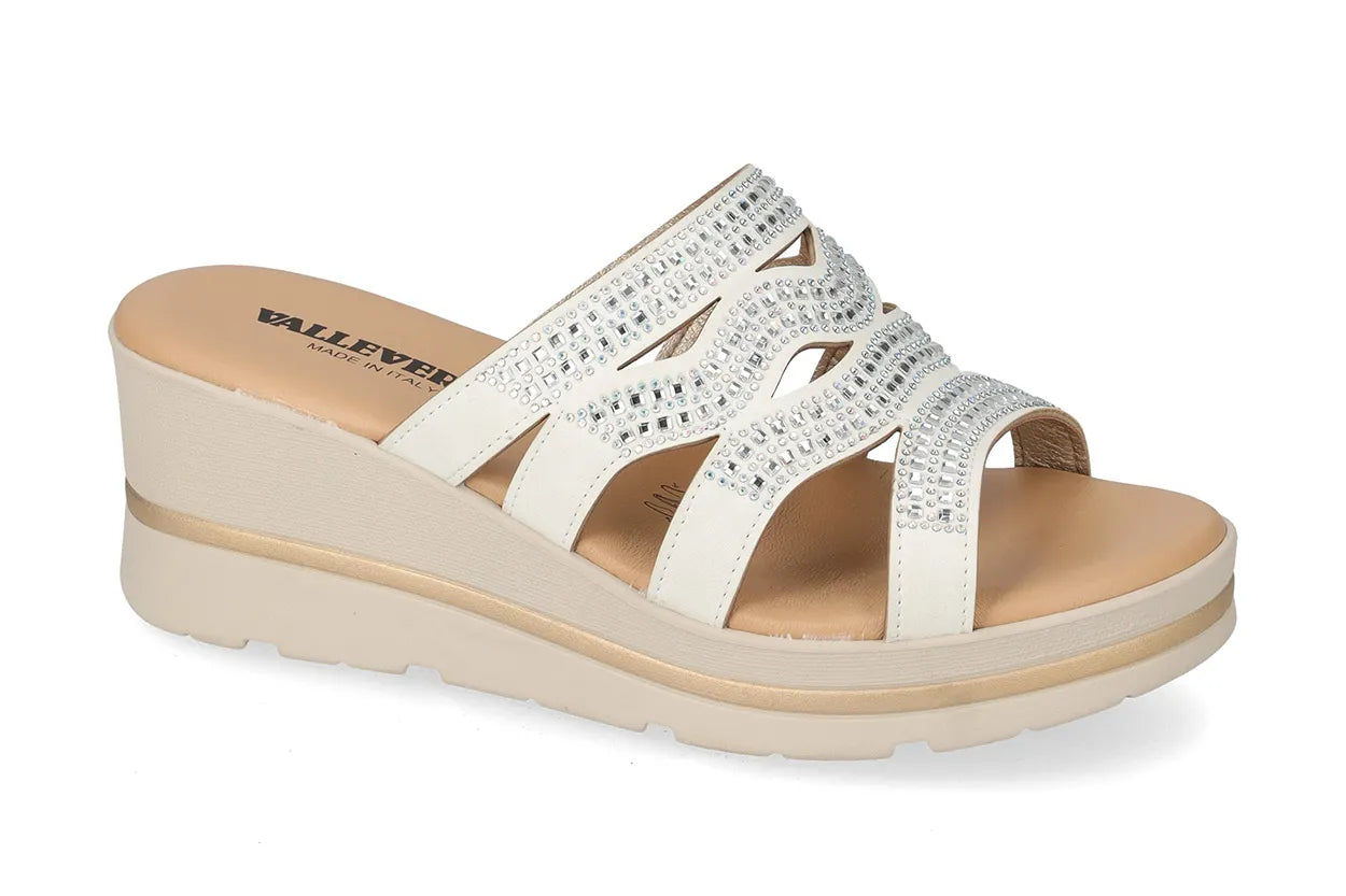 Valleverde 55583 sandalo zeppa con tomaio strass e sottopiede in pelle