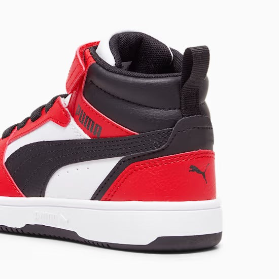 Puma 393832-03 Sneakers Rebound V6 Mid da bambini White-PUMA Black-For All Time Red
