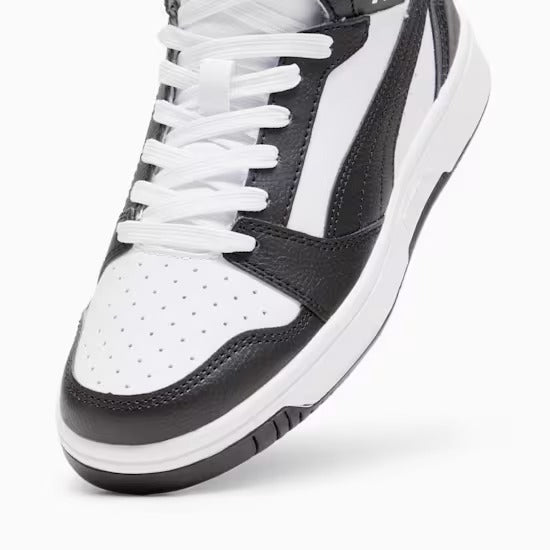 Puma 393831-01 Sneakers Rebound V6 Mid da ragazzi White-PUMA Black-Shadow Gray
