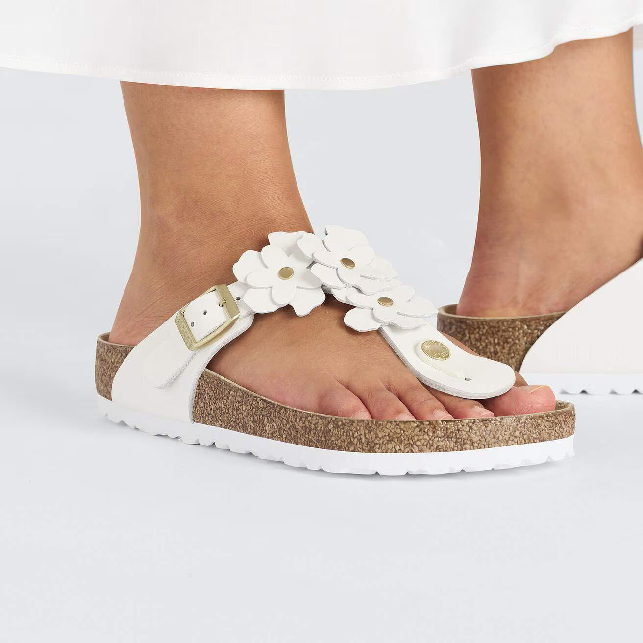 Birkenstock 1026686 Gizeh Flower Embellishment  Pelle naturale white