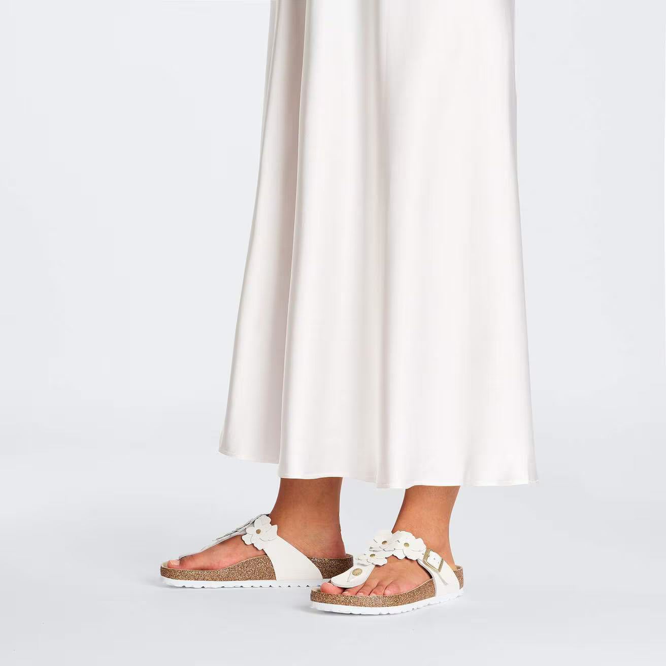 Birkenstock 1026686 Gizeh Flower Embellishment  Pelle naturale white