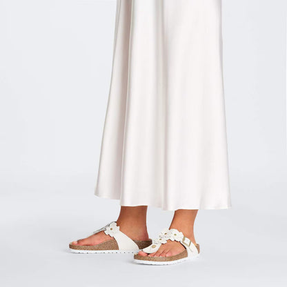 Birkenstock 1026686 Gizeh Flower Embellishment  Pelle naturale white