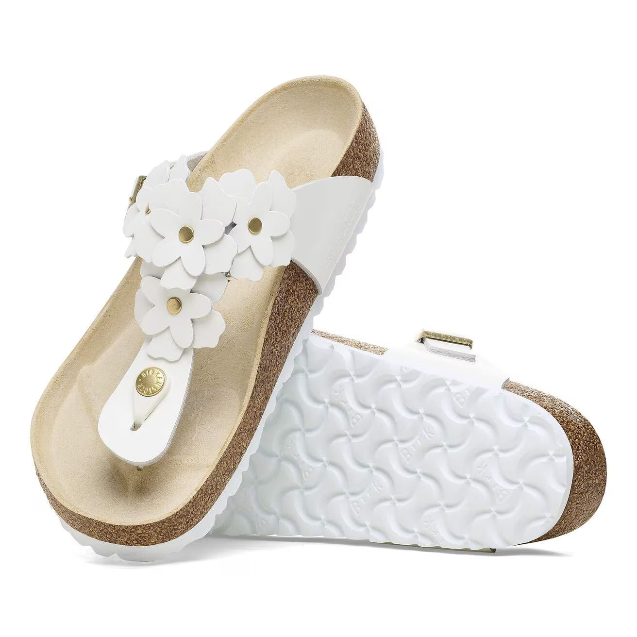 Birkenstock 1026686 Gizeh Flower Embellishment  Pelle naturale white
