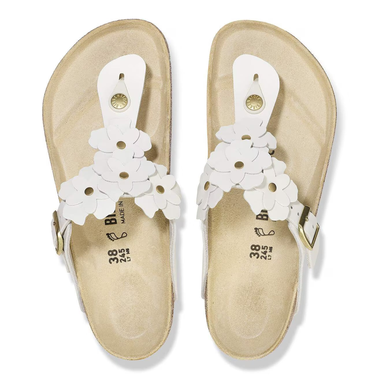 Birkenstock 1026686 Gizeh Flower Embellishment  Pelle naturale white