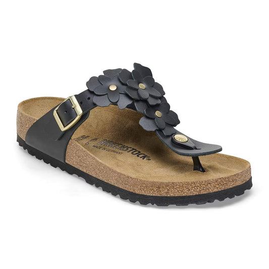 Birkenstock 1026693 Gizeh Flower Embellishment  Pelle naturale black