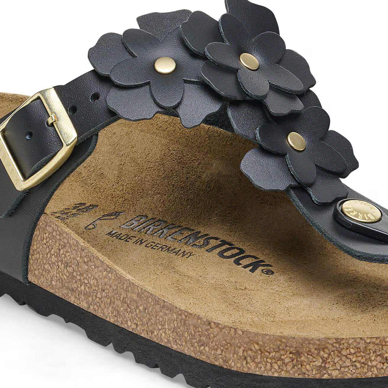 Birkenstock 1026693 Gizeh Flower Embellishment  Pelle naturale black