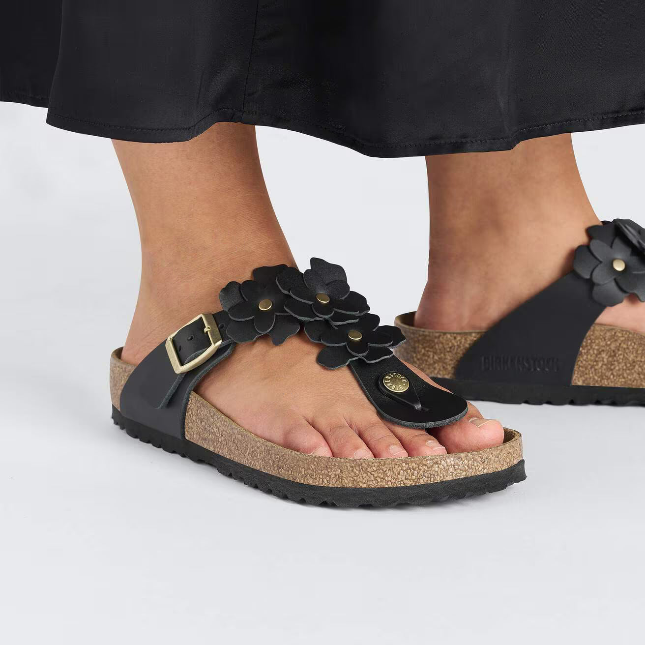 Birkenstock 1026693 Gizeh Flower Embellishment  Pelle naturale black
