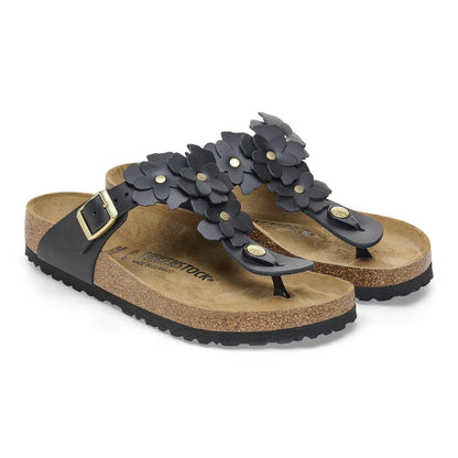 Birkenstock 1026693 Gizeh Flower Embellishment  Pelle naturale black