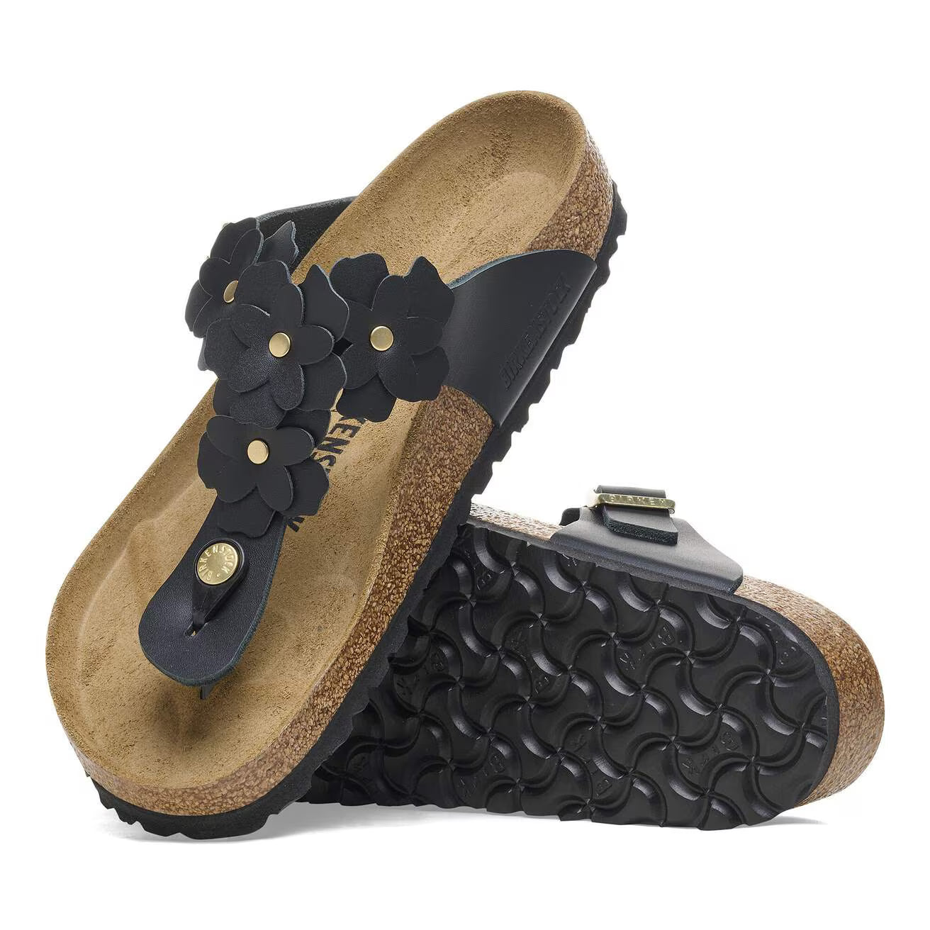 Birkenstock 1026693 Gizeh Flower Embellishment  Pelle naturale black