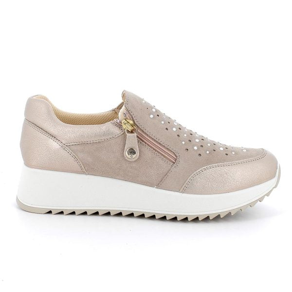 Enval Soft 5772733 sneakers con zeppa in pelle color champagne da donna