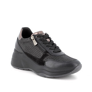 Igi&Co 6676700 Sneakers con zeppa in pelle da donna nero-nero laminato