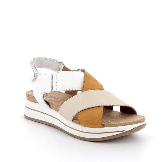 Igi&Co 7675522 Sandali con zeppa in pelle da donna bianco-ocra