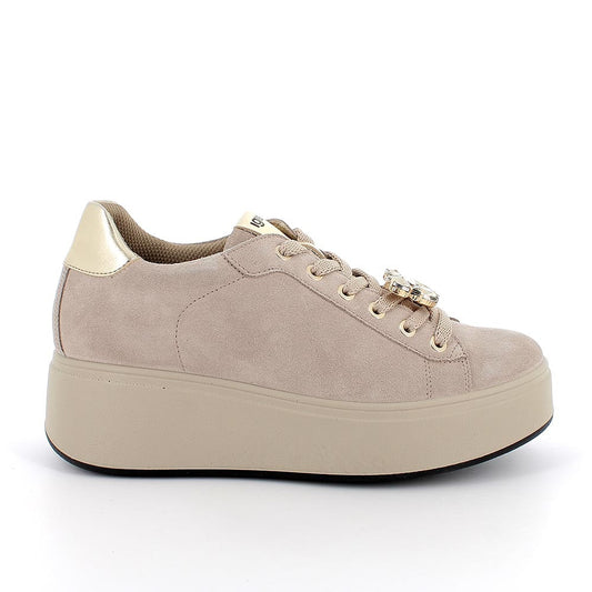 Igi&Co 8671233 Sneakers con zeppa da donna beige con lacci