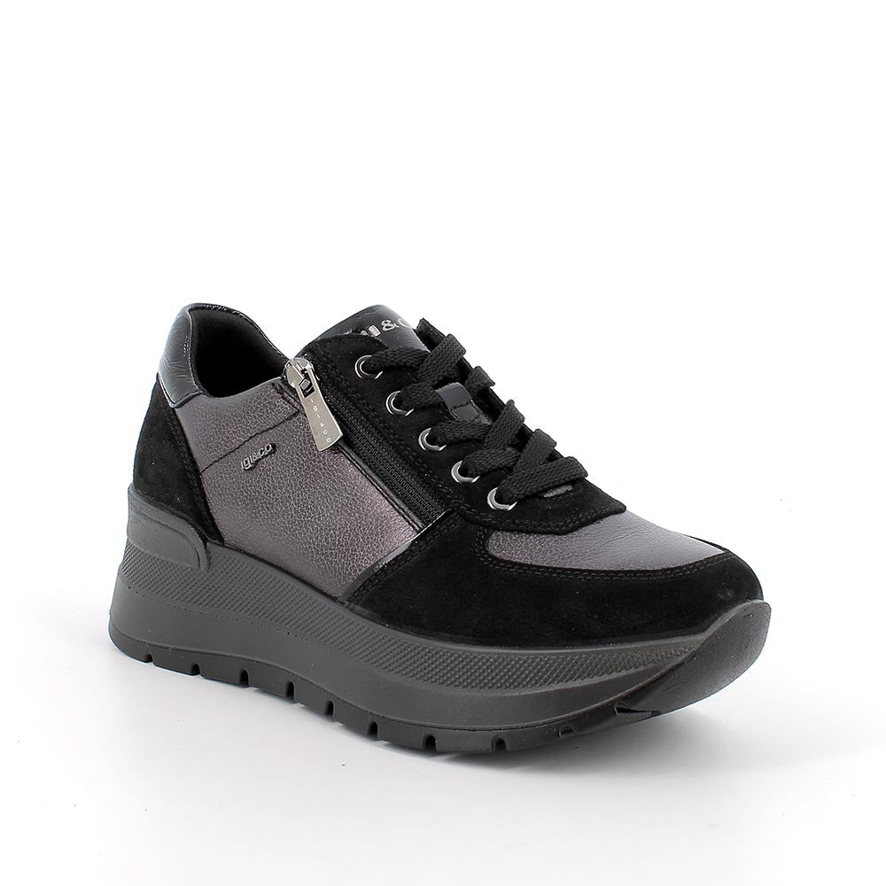 Igi&Co 8677500 Sneakers con zeppa da donna grigio e nero con zip