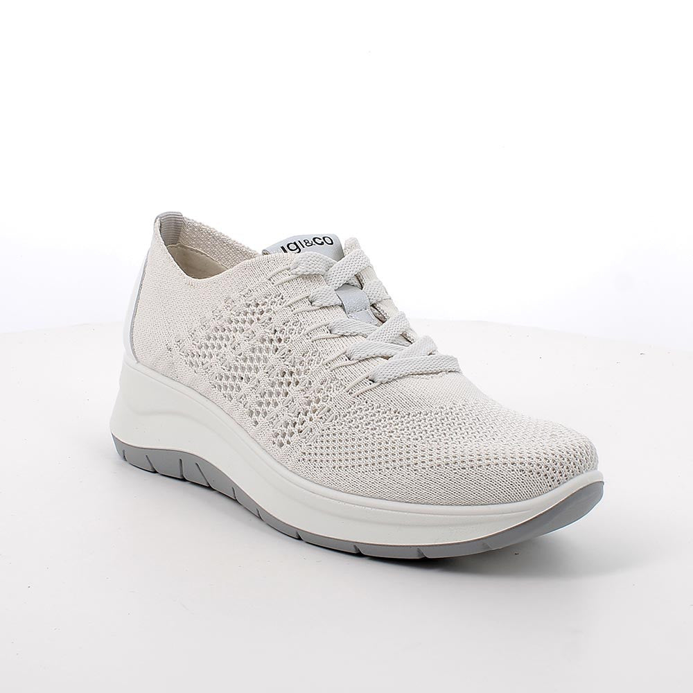 Igi&Co 1140844 Scarpe con zeppa da donna bianco e argento con lacci