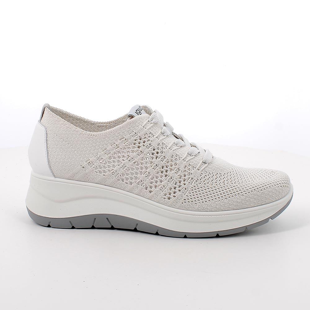 Igi&Co 1140844 Scarpe con zeppa da donna bianco e argento con lacci