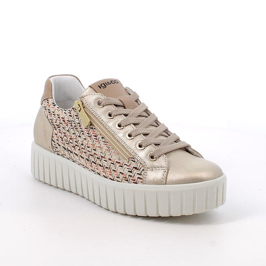 Igi&Co 1145777 Sneakers con zeppa da donna platino e beige con zip