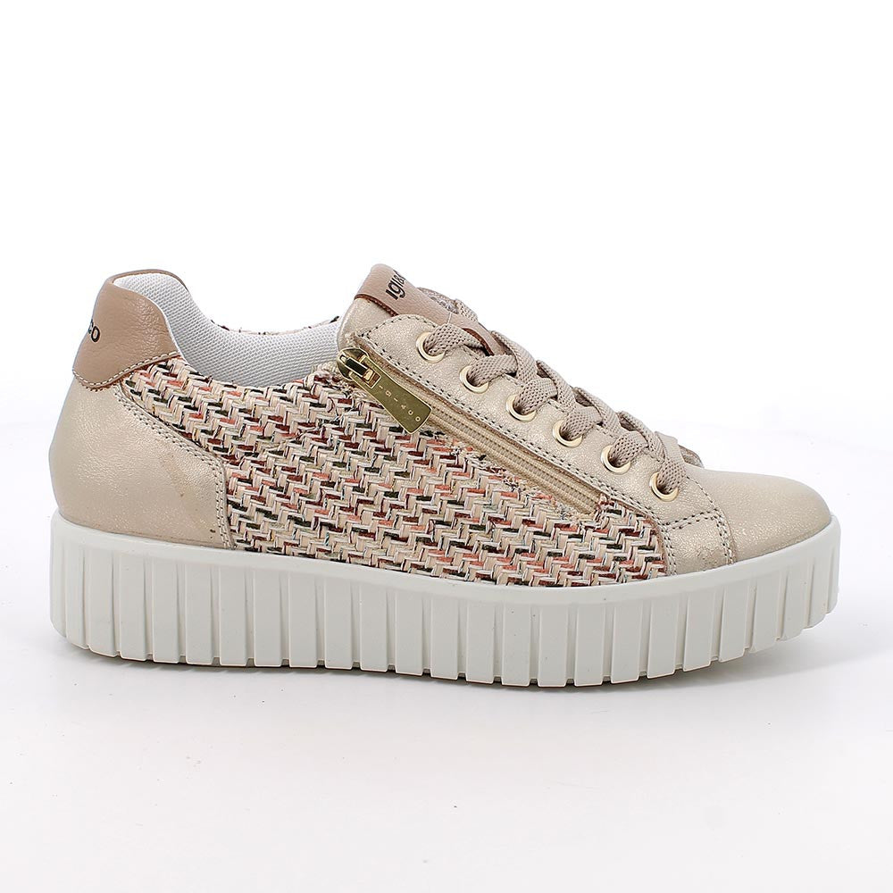 Igi&Co 1145777 Sneakers con zeppa da donna platino e beige con zip