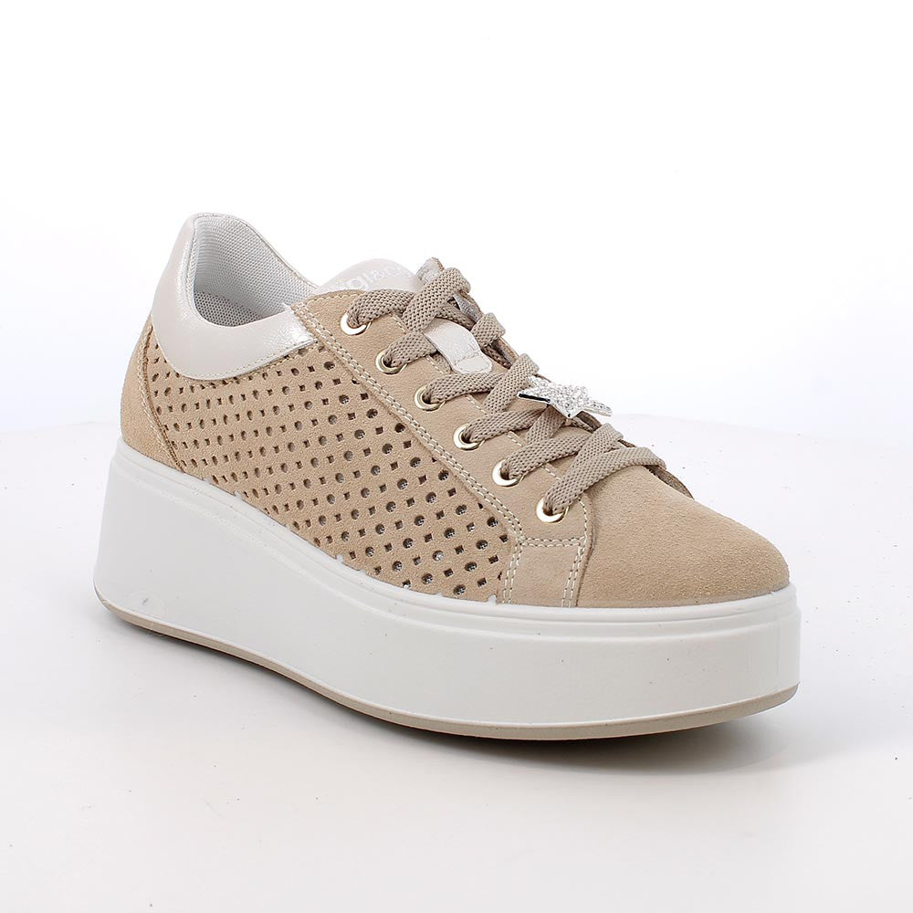 Igi&Co 1146922 Sneakers con zeppa da donna beige con lacci