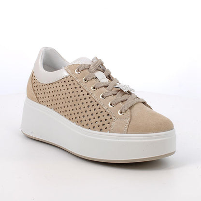 Igi&Co 1146922 Sneakers con zeppa da donna beige con lacci