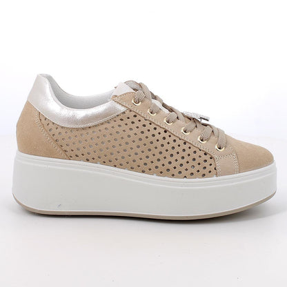 Igi&Co 1146922 Sneakers con zeppa da donna beige con lacci