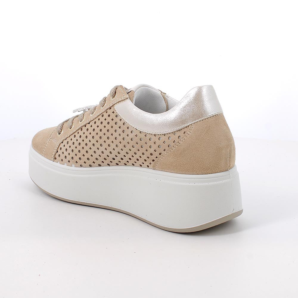 Igi&Co 1146922 Sneakers con zeppa da donna beige con lacci