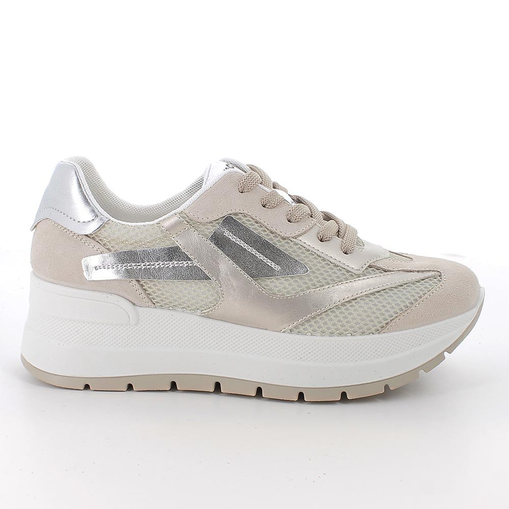 Igi&Co 1156933 Sneakers con zeppa da donna beige e argento con lacci
