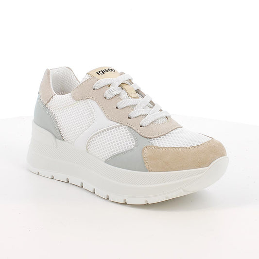 Igi&Co 1157022 Sneakers con zeppa da donna beige e bianco con lacci