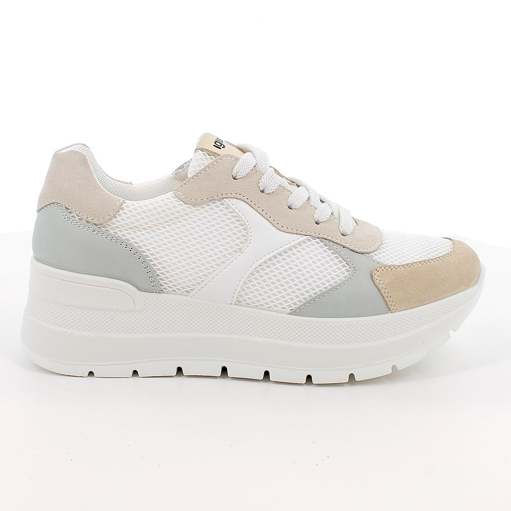 Igi&Co 1157022 Sneakers con zeppa da donna beige e bianco con lacci