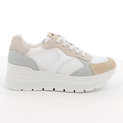 Igi&Co 1157022 Sneakers con zeppa da donna beige e bianco con lacci