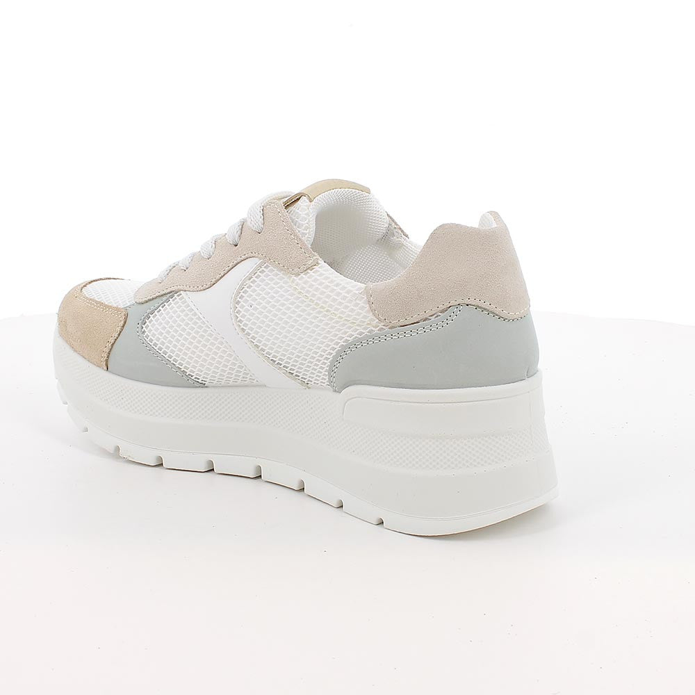 Igi&Co 1157022 Sneakers con zeppa da donna beige e bianco con lacci