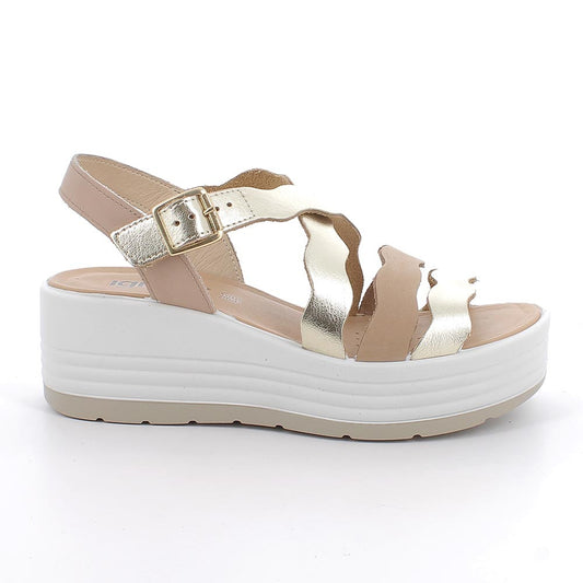 Igi&Co 1164622 Sandali con zeppa da donna platino e beige con fibbia
