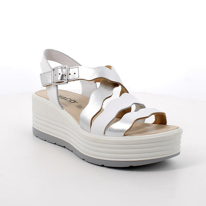 Igi&Co 1164633 Sandali con zeppa da donna argento e bianco con fibbia