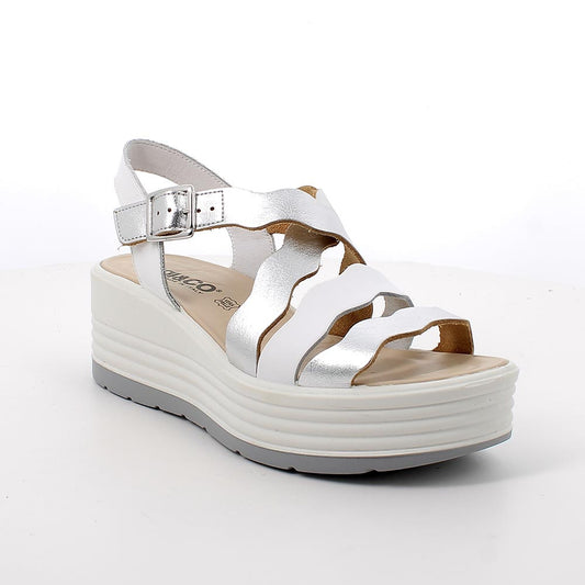 Igi&Co 1164633 Sandali con zeppa da donna argento e bianco con fibbia