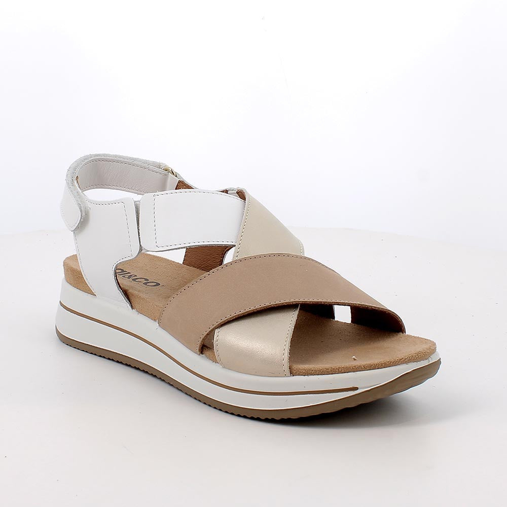 Igi&Co 1174922 Sandali con zeppa da donna beige e bianco con strap