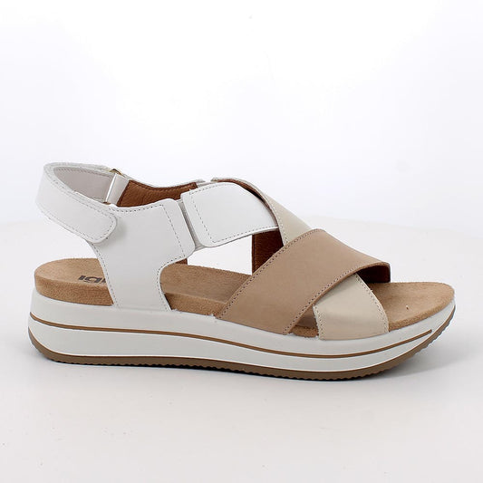Igi&Co 1174922 Sandali con zeppa da donna beige e bianco con strap