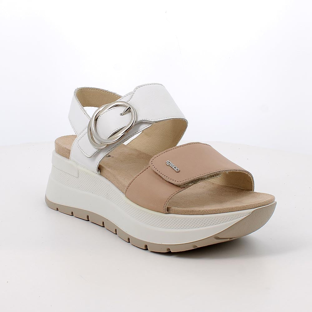 Igi&Co 1178022 Sandali con zeppa da donna beige e bianco con strap