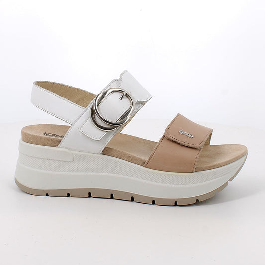Igi&Co 1178022 Sandali con zeppa da donna beige e bianco con strap