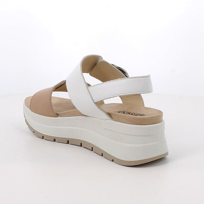 Igi&Co 1178022 Sandali con zeppa da donna beige e bianco con strap