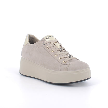Igi&Co 2170555 Sneakers con zeppa da donna beige con lacci