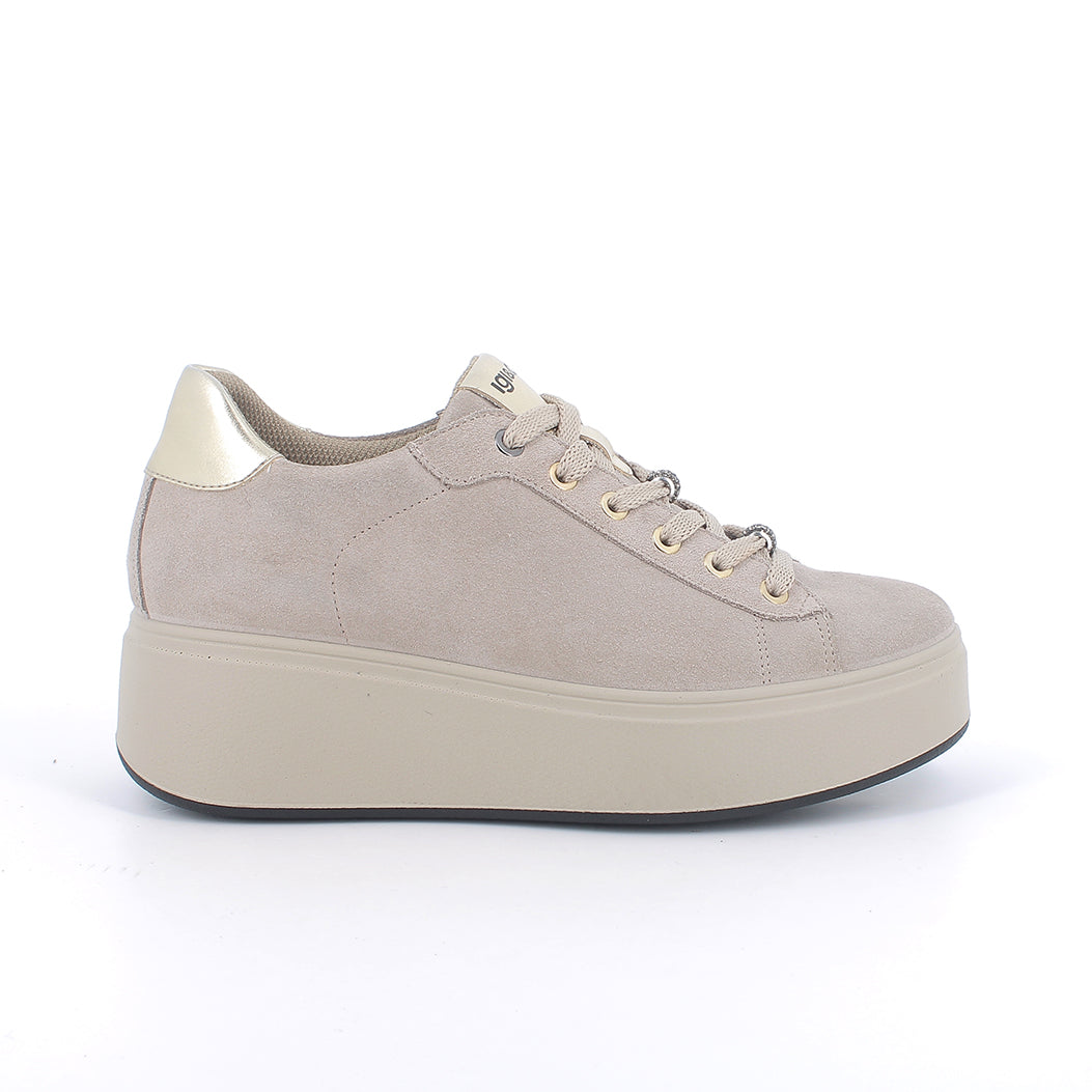 Igi&Co 2170555 Sneakers con zeppa da donna beige con lacci