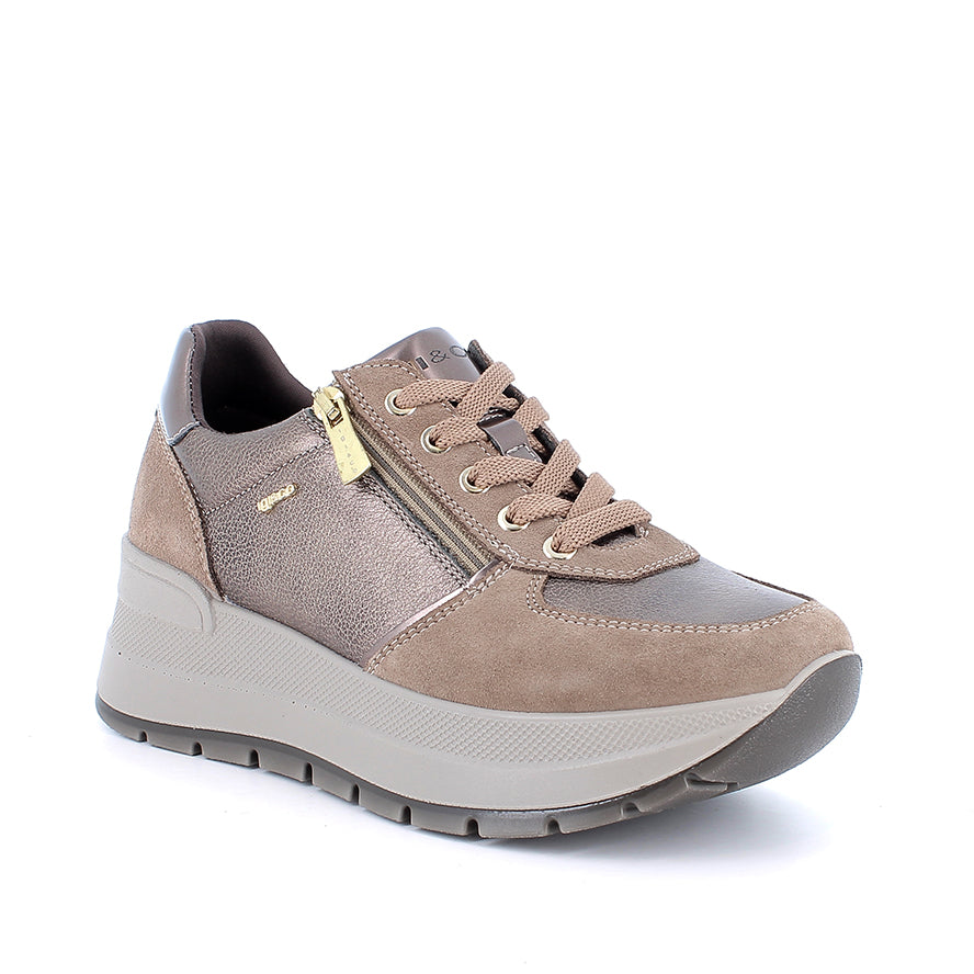 Igi&Co 2175322 Sneakers con zeppa da donna marrone e beige con zip